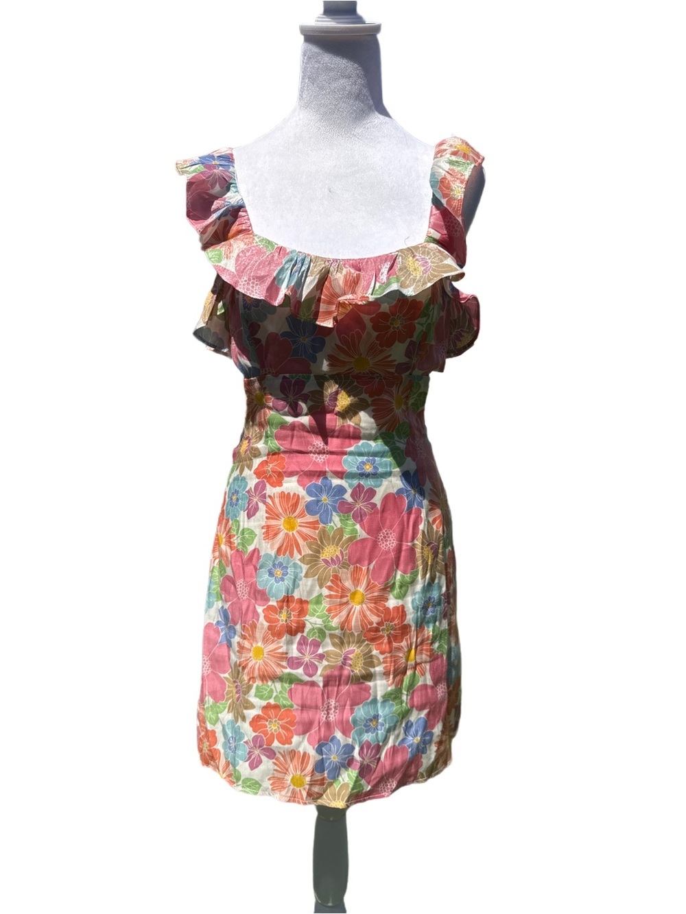 Storia Pink Multicolor Floral Ruffle Mini Dress